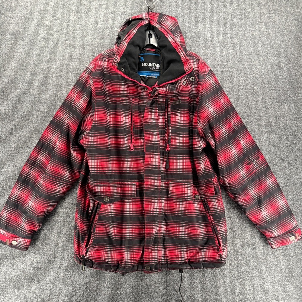 Liquid Mountain Casual Mens Medium Snowboard Ski Hooded Jacket Black Red Plaid
